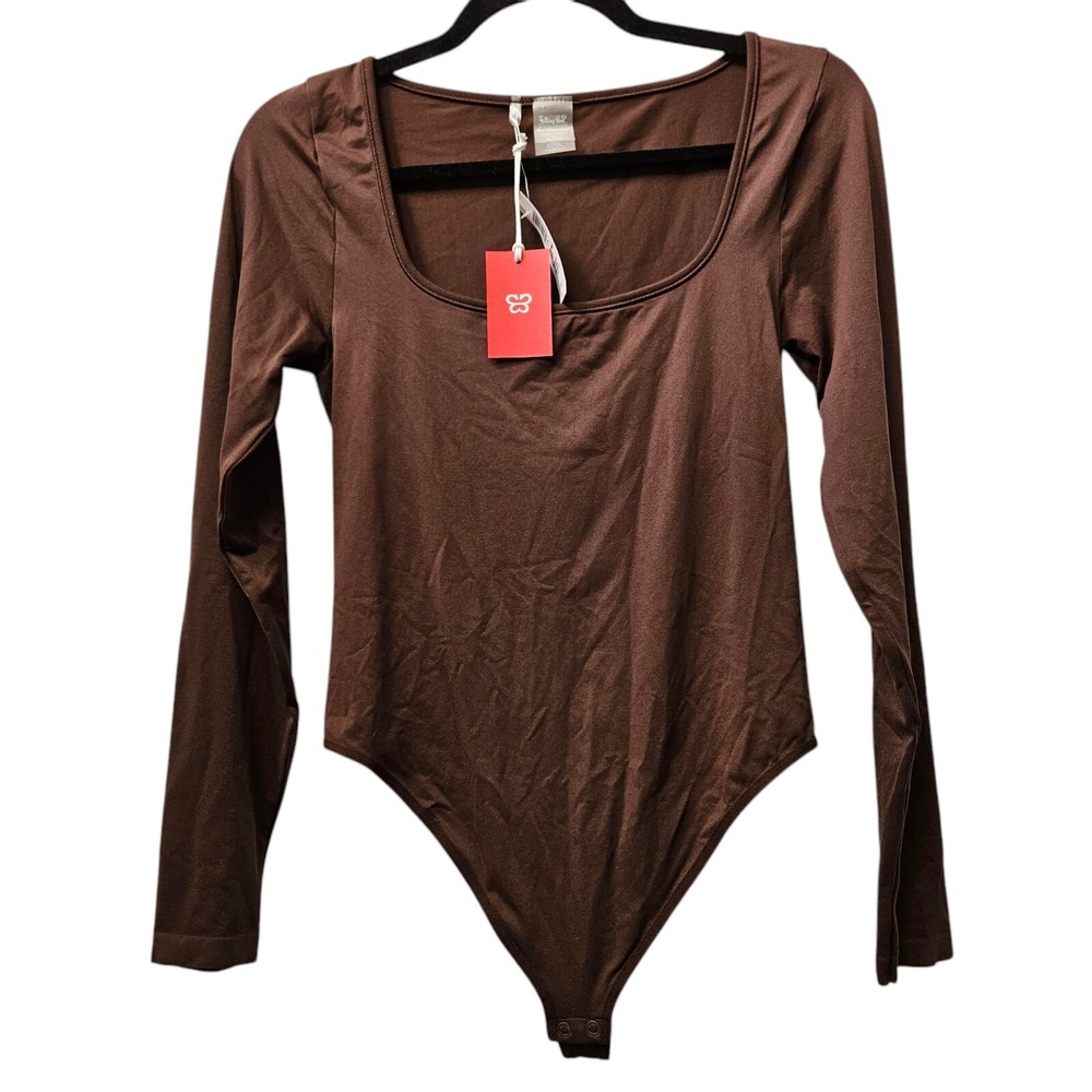 Aritizia Sunday Best Sinch Seamless Bodysuit L Brown NWT Square Neck Long Sleeve